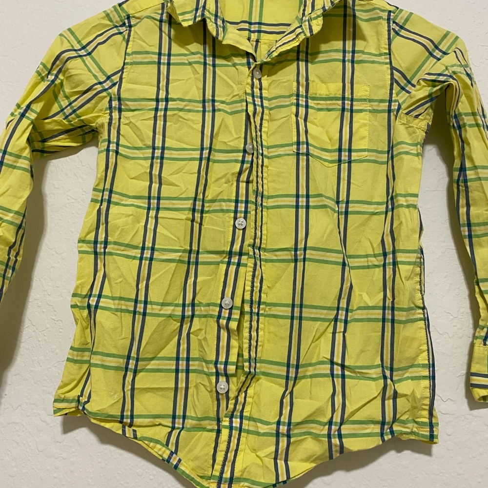 Janie and Jack Yellow and Green Plaid Shirt